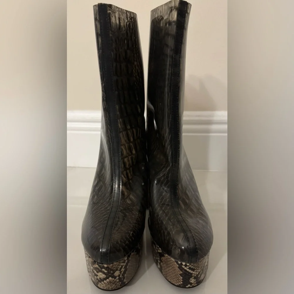 Women’s Platform Ankle Boots in Black with Snake-Print Accents